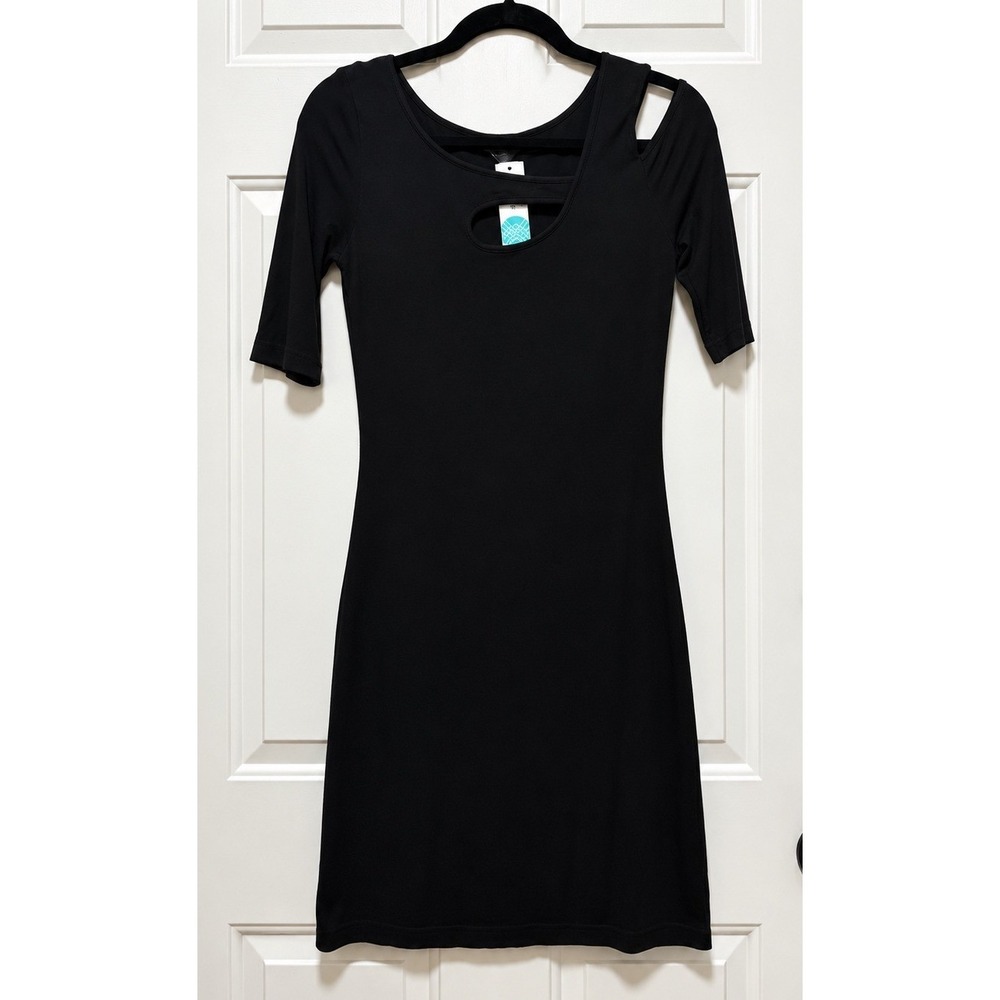 Goldray Stitch Fix Black Bodycon Dress Medium Cutout Cold Shoulder Midi Ribbed